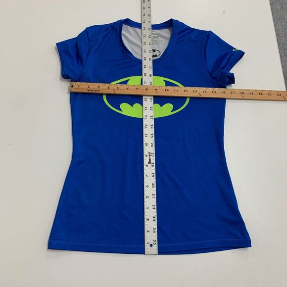 Under Armour T Shirt Women S Small Surf Blue Fitted Batman Logo Heatgear Wicking - Picture 7 of 12